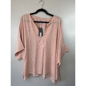 NWT‎ Worthington Coral/pinkish Geometric Short Sleeved V Neck Blouse Size 3X